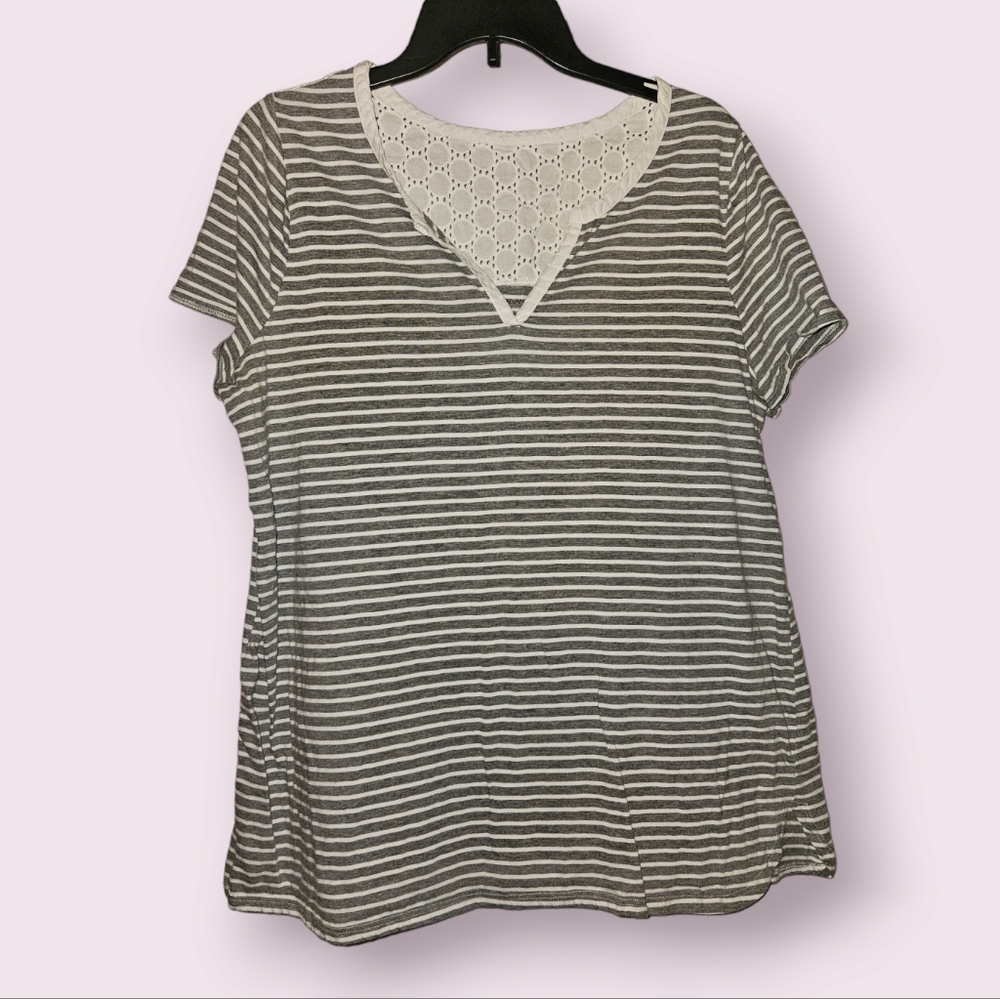 14/16 Lane Bryant striped & eyelet top